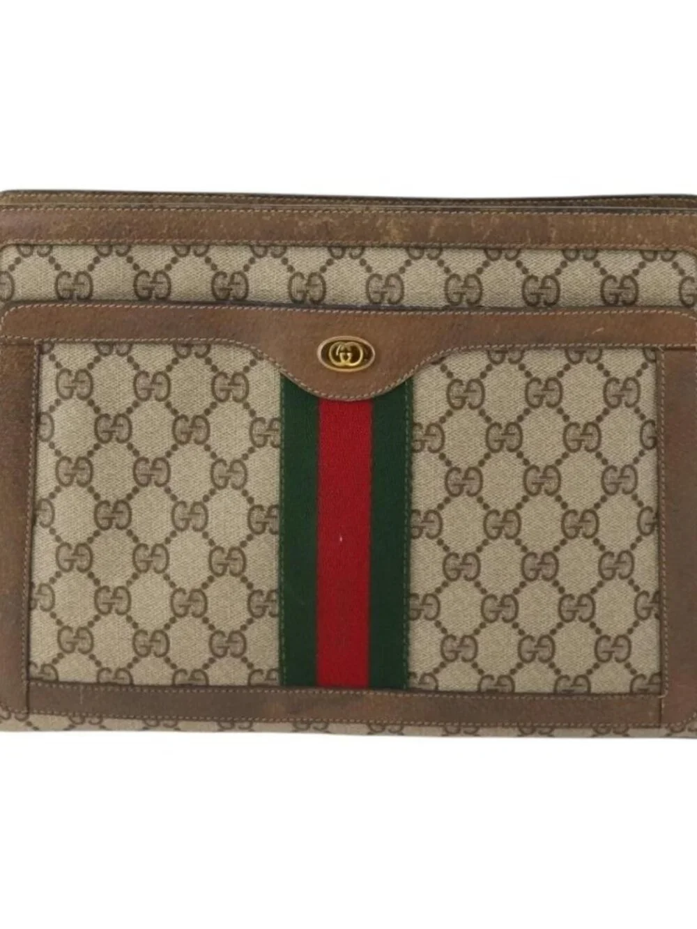 GUCCI GG Supreme Web Sherry Line Bag PVC Beige Gold 14 02 013 Auth INZ070